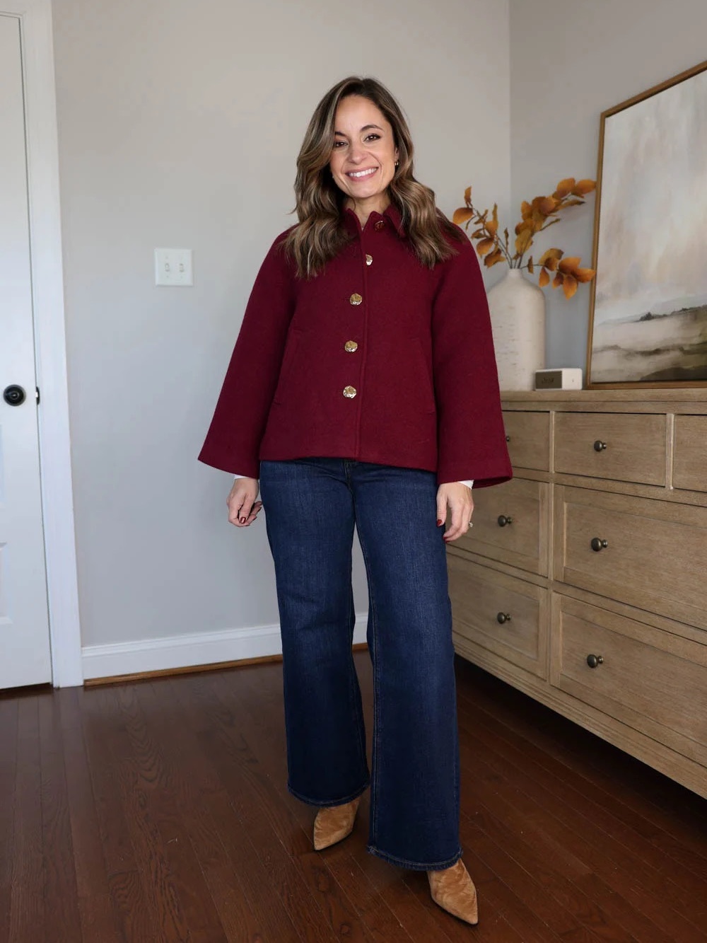 J. Crew Cropped Wool-Blend Swing Coat in Burgundy Size L - Picture 9 of 13